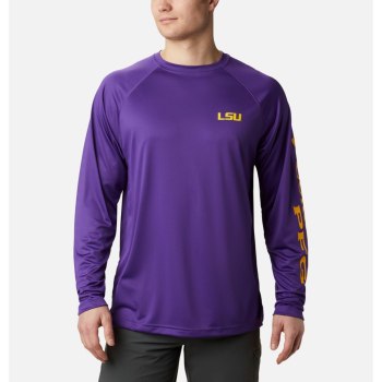 Pánské Mikiny Columbia Collegiate PFG Terminal Tackle Long Sleeve - LSU Fialové Žluté VLGOQF458